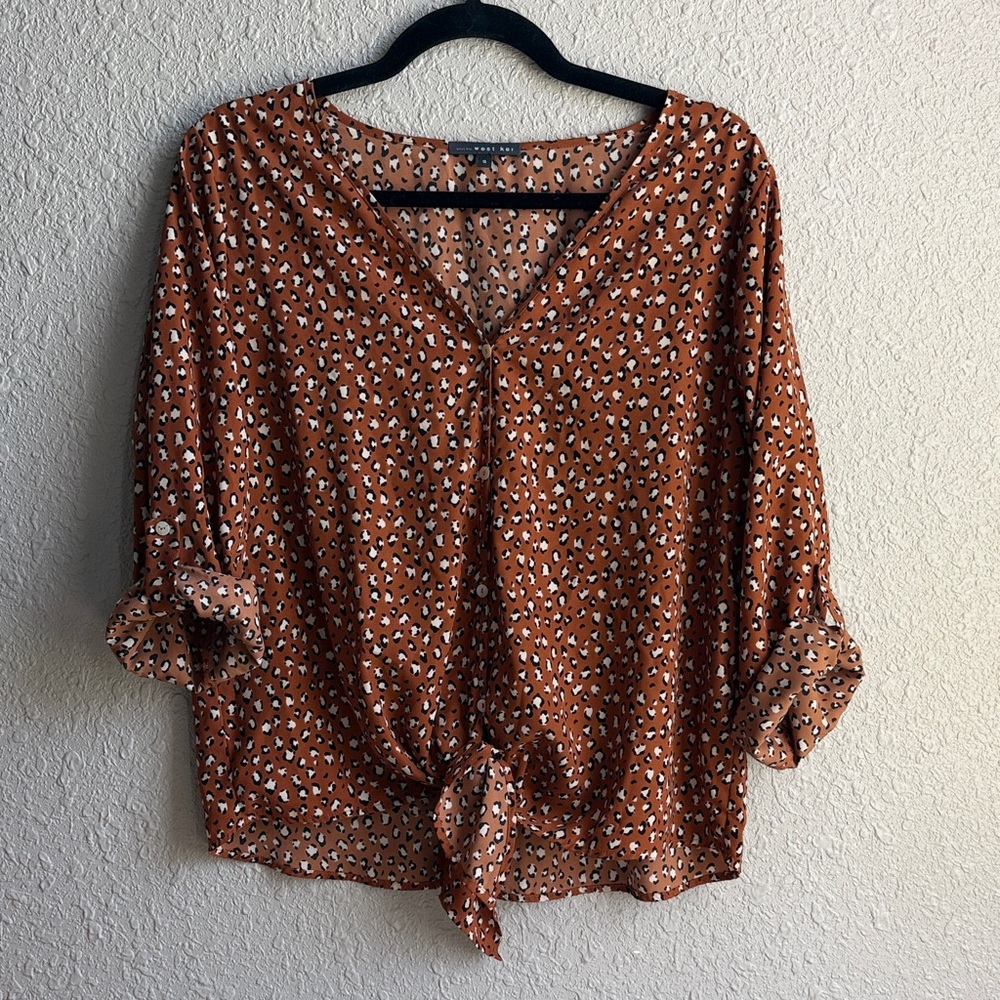 West Kei Brown and White Patterned Blouse